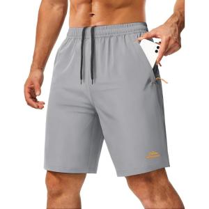image:imageMAGCOMSEN Mens Hiking Shorts 9 Quick Dry Lightweight Running Shorts with Zipper Pockets for Workout Athletic Sport3light Grey