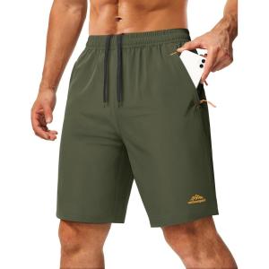 image:imageMAGCOMSEN Mens Hiking Shorts 9 Quick Dry Lightweight Running Shorts with Zipper Pockets for Workout Athletic SportArmy Green