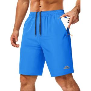 image:imageMAGCOMSEN Mens Hiking Shorts 9 Quick Dry Lightweight Running Shorts with Zipper Pockets for Workout Athletic SportAzure