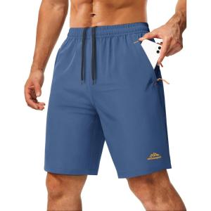 image:imageMAGCOMSEN Mens Hiking Shorts 9 Quick Dry Lightweight Running Shorts with Zipper Pockets for Workout Athletic SportBlue Grey