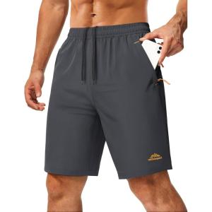 image:imageMAGCOMSEN Mens Hiking Shorts 9 Quick Dry Lightweight Running Shorts with Zipper Pockets for Workout Athletic SportDark Grey
