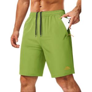 image:imageMAGCOMSEN Mens Hiking Shorts 9 Quick Dry Lightweight Running Shorts with Zipper Pockets for Workout Athletic SportFruit Green