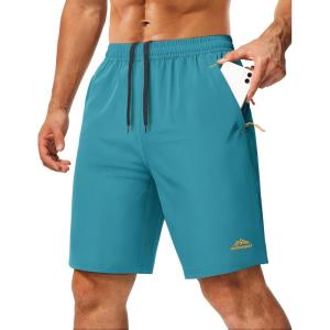 image:imageMAGCOMSEN Mens Hiking Shorts 9 Quick Dry Lightweight Running Shorts with Zipper Pockets for Workout Athletic SportLake Blue