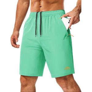 image:imageMAGCOMSEN Mens Hiking Shorts 9 Quick Dry Lightweight Running Shorts with Zipper Pockets for Workout Athletic SportMint Green
