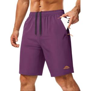 image:imageMAGCOMSEN Mens Hiking Shorts 9 Quick Dry Lightweight Running Shorts with Zipper Pockets for Workout Athletic SportPurple Red