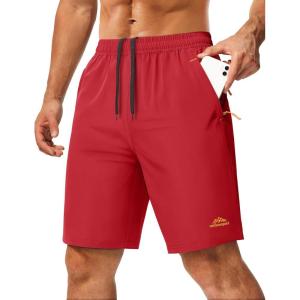 image:imageMAGCOMSEN Mens Hiking Shorts 9 Quick Dry Lightweight Running Shorts with Zipper Pockets for Workout Athletic SportTomato Red