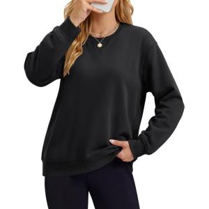 image:imageMAGCOMSEN Sweatshirt for Women Fleece Lined Crewneck Loose Fit Winter Warm Trendy Sweaters Long Sleeve TopsBlack