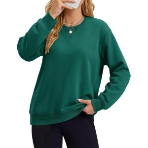 image:imageMAGCOMSEN Sweatshirt for Women Fleece Lined Crewneck Loose Fit Winter Warm Trendy Sweaters Long Sleeve TopsEmerald Green