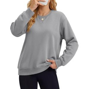 image:imageMAGCOMSEN Sweatshirt for Women Fleece Lined Crewneck Loose Fit Winter Warm Trendy Sweaters Long Sleeve TopsLight Grey