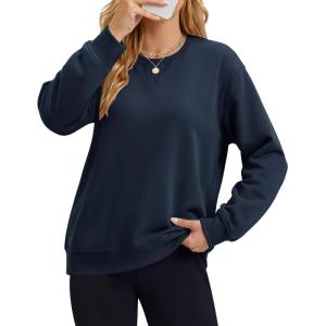 image:imageMAGCOMSEN Sweatshirt for Women Fleece Lined Crewneck Loose Fit Winter Warm Trendy Sweaters Long Sleeve TopsNavy