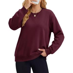 image:imageMAGCOMSEN Sweatshirt for Women Fleece Lined Crewneck Loose Fit Winter Warm Trendy Sweaters Long Sleeve TopsWinered