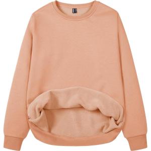 image:imageMAGCOMSEN Womens Fleece Lined Sweatshirt Crewneck Cotton Pullover Fall Winter Casual Long Sleeve Warm Soft TopsApricot