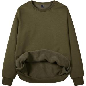 image:imageMAGCOMSEN Womens Fleece Lined Sweatshirt Crewneck Cotton Pullover Fall Winter Casual Long Sleeve Warm Soft TopsArmy Green