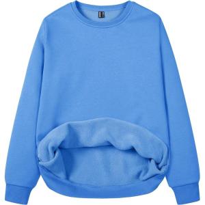 image:imageMAGCOMSEN Womens Fleece Lined Sweatshirt Crewneck Cotton Pullover Fall Winter Casual Long Sleeve Warm Soft TopsAzure