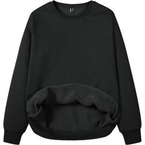image:imageMAGCOMSEN Womens Fleece Lined Sweatshirt Crewneck Cotton Pullover Fall Winter Casual Long Sleeve Warm Soft TopsBlack