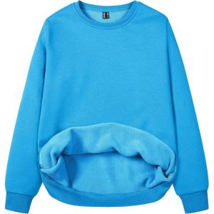 image:imageMAGCOMSEN Womens Fleece Lined Sweatshirt Crewneck Cotton Pullover Fall Winter Casual Long Sleeve Warm Soft TopsBright Blue