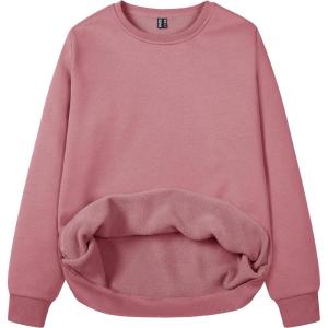 image:imageMAGCOMSEN Womens Fleece Lined Sweatshirt Crewneck Cotton Pullover Fall Winter Casual Long Sleeve Warm Soft TopsGrey Pink