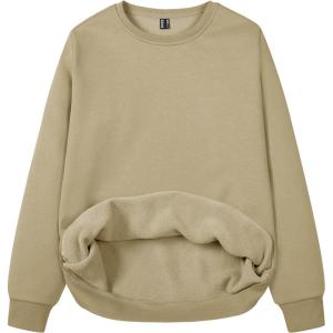 image:imageMAGCOMSEN Womens Fleece Lined Sweatshirt Crewneck Cotton Pullover Fall Winter Casual Long Sleeve Warm Soft TopsKhaki