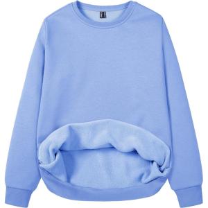 image:imageMAGCOMSEN Womens Fleece Lined Sweatshirt Crewneck Cotton Pullover Fall Winter Casual Long Sleeve Warm Soft TopsLight Blue