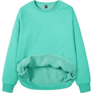 image:imageMAGCOMSEN Womens Fleece Lined Sweatshirt Crewneck Cotton Pullover Fall Winter Casual Long Sleeve Warm Soft TopsMint Green