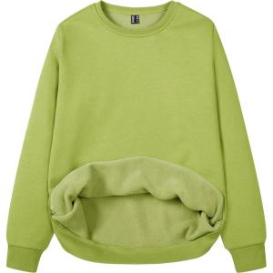 image:imageMAGCOMSEN Womens Fleece Lined Sweatshirt Crewneck Cotton Pullover Fall Winter Casual Long Sleeve Warm Soft TopsOlive Green