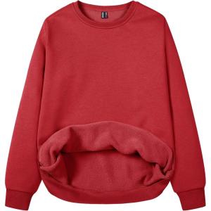 image:imageMAGCOMSEN Womens Fleece Lined Sweatshirt Crewneck Cotton Pullover Fall Winter Casual Long Sleeve Warm Soft TopsTomato Red