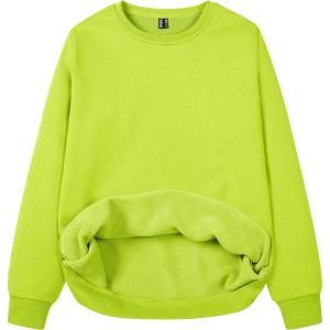 image:imageMAGCOMSEN Womens Fleece Lined Sweatshirt Crewneck Cotton Pullover Fall Winter Casual Long Sleeve Warm Soft TopsYellow Green