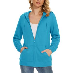 image:imageMAGCOMSEN Womens Fleece Lined Zip Up Hoodies Casual Hooded Jacket Workout Full Zip Sweatshirts Pocket CoatsBright Blue