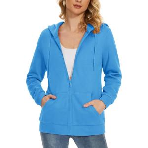 image:imageMAGCOMSEN Womens Fleece Lined Zip Up Hoodies Casual Hooded Jacket Workout Full Zip Sweatshirts Pocket CoatsIce Blue