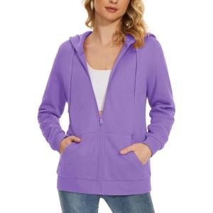 image:imageMAGCOMSEN Womens Fleece Lined Zip Up Hoodies Casual Hooded Jacket Workout Full Zip Sweatshirts Pocket CoatsLight Purple