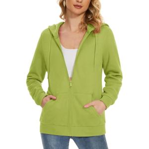image:imageMAGCOMSEN Womens Fleece Lined Zip Up Hoodies Casual Hooded Jacket Workout Full Zip Sweatshirts Pocket CoatsOlive Green