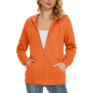 image:imageMAGCOMSEN Womens Fleece Lined Zip Up Hoodies Casual Hooded Jacket Workout Full Zip Sweatshirts Pocket CoatsOrange