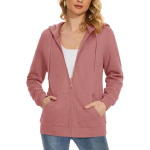 image:imageMAGCOMSEN Womens Fleece Lined Zip Up Hoodies Casual Hooded Jacket Workout Full Zip Sweatshirts Pocket CoatsPink