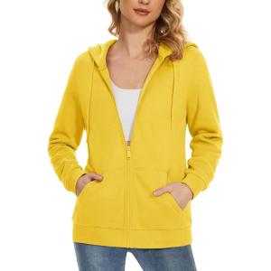 image:imageMAGCOMSEN Womens Fleece Lined Zip Up Hoodies Casual Hooded Jacket Workout Full Zip Sweatshirts Pocket CoatsYellow