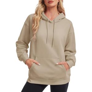 image:imageMAGCOMSEN Womens Hoodies Fleece Sherpa Lined Pullover Winter Warm Trendy Hooded Sweatshirt with PocketKhaki