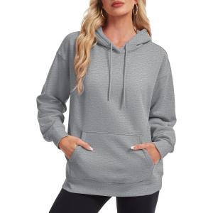 image:imageMAGCOMSEN Womens Hoodies Fleece Sherpa Lined Pullover Winter Warm Trendy Hooded Sweatshirt with PocketLight Gray