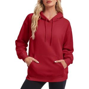 image:imageMAGCOMSEN Womens Hoodies Fleece Sherpa Lined Pullover Winter Warm Trendy Hooded Sweatshirt with PocketRed