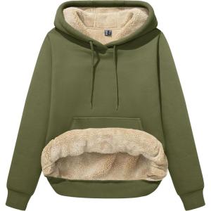 image:imageMAGCOMSEN Womens Hoodies Thick Fleece Lined Hooded Sweatshirt Warm Sherpa Lined Heavyweight Pullover with PocketArmy Green