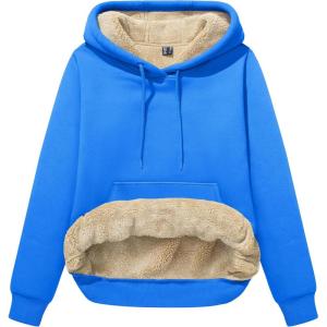 image:imageMAGCOMSEN Womens Hoodies Thick Fleece Lined Hooded Sweatshirt Warm Sherpa Lined Heavyweight Pullover with PocketAzure