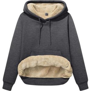 image:imageMAGCOMSEN Womens Hoodies Thick Fleece Lined Hooded Sweatshirt Warm Sherpa Lined Heavyweight Pullover with PocketDark Grey