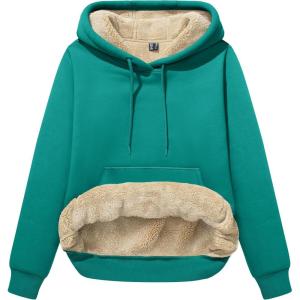 image:imageMAGCOMSEN Womens Hoodies Thick Fleece Lined Hooded Sweatshirt Warm Sherpa Lined Heavyweight Pullover with PocketEmerald Green