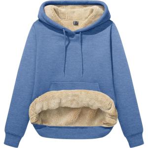 image:imageMAGCOMSEN Womens Hoodies Thick Fleece Lined Hooded Sweatshirt Warm Sherpa Lined Heavyweight Pullover with PocketGrey Blue