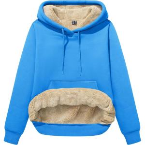 image:imageMAGCOMSEN Womens Hoodies Thick Fleece Lined Hooded Sweatshirt Warm Sherpa Lined Heavyweight Pullover with PocketIce Blue