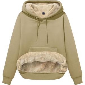 image:imageMAGCOMSEN Womens Hoodies Thick Fleece Lined Hooded Sweatshirt Warm Sherpa Lined Heavyweight Pullover with PocketKhaki