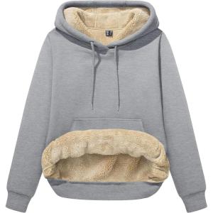 image:imageMAGCOMSEN Womens Hoodies Thick Fleece Lined Hooded Sweatshirt Warm Sherpa Lined Heavyweight Pullover with PocketLight Grey
