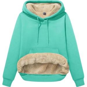 image:imageMAGCOMSEN Womens Hoodies Thick Fleece Lined Hooded Sweatshirt Warm Sherpa Lined Heavyweight Pullover with PocketMint Green