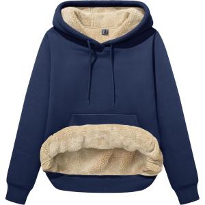 image:imageMAGCOMSEN Womens Hoodies Thick Fleece Lined Hooded Sweatshirt Warm Sherpa Lined Heavyweight Pullover with PocketNavy