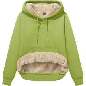 image:imageMAGCOMSEN Womens Hoodies Thick Fleece Lined Hooded Sweatshirt Warm Sherpa Lined Heavyweight Pullover with PocketOlive Green