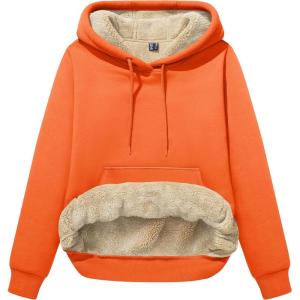 image:imageMAGCOMSEN Womens Hoodies Thick Fleece Lined Hooded Sweatshirt Warm Sherpa Lined Heavyweight Pullover with PocketOrange