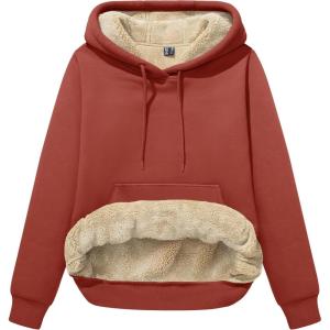 image:imageMAGCOMSEN Womens Hoodies Thick Fleece Lined Hooded Sweatshirt Warm Sherpa Lined Heavyweight Pullover with PocketOrange Red